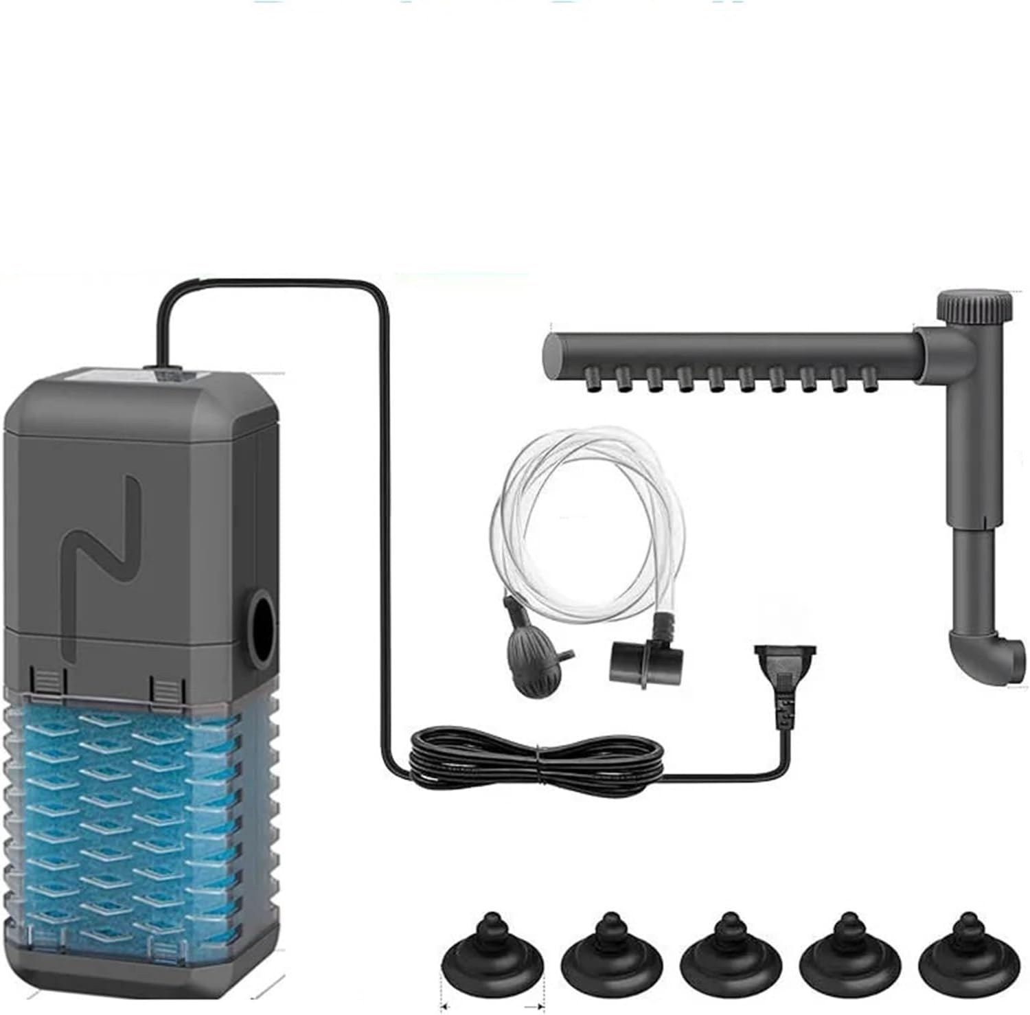 3-IN-1 Silent Aquarium Internal Filter Pump Wave-Maker Submersible Fish Tank Filters Air Oxygen Aerator for Saltwater Freshwater(5pcs Replace sponges,UK plug 220V)