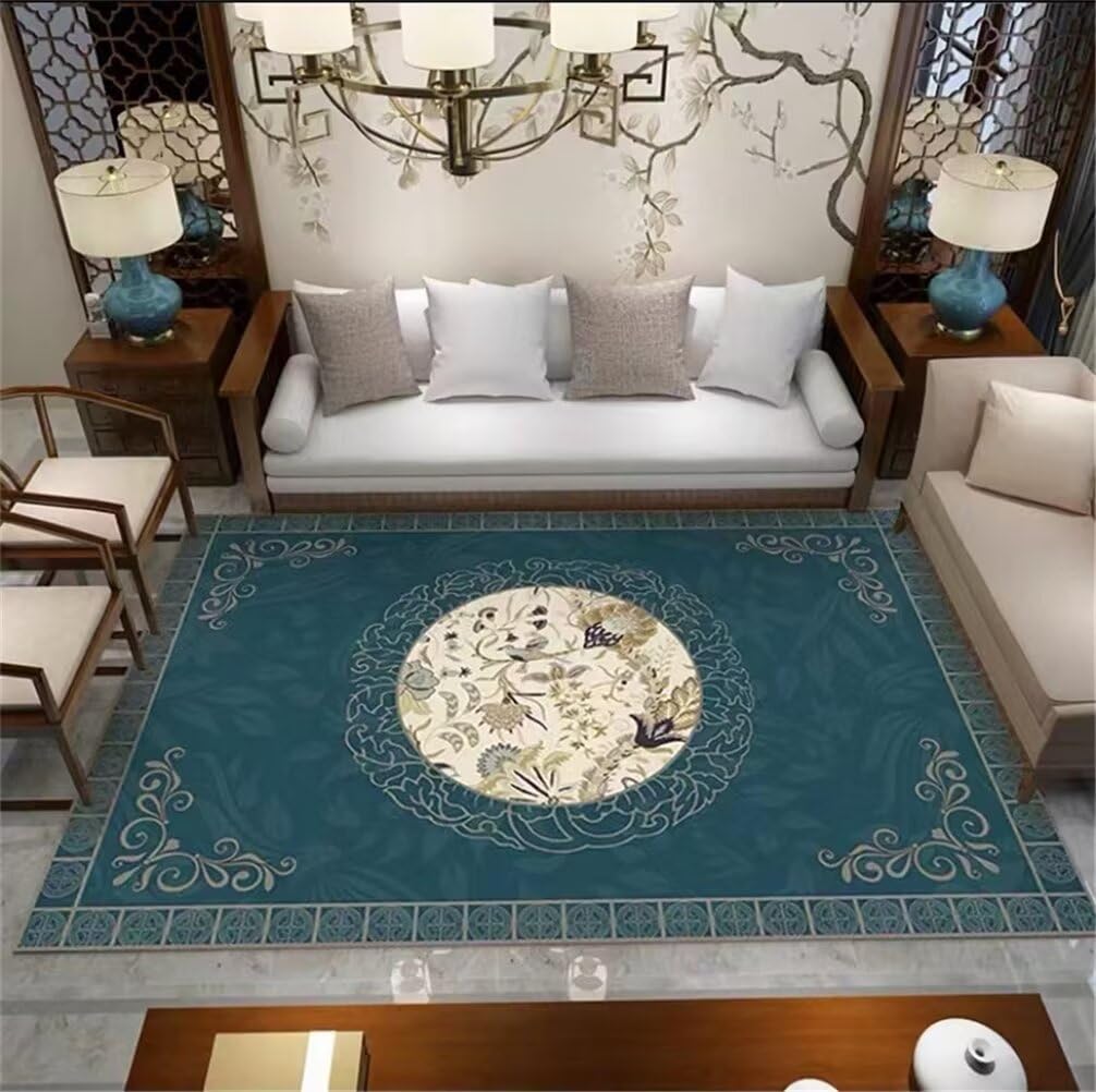 Tapis de chambre lavable grand format bleu pour préserver la propreté