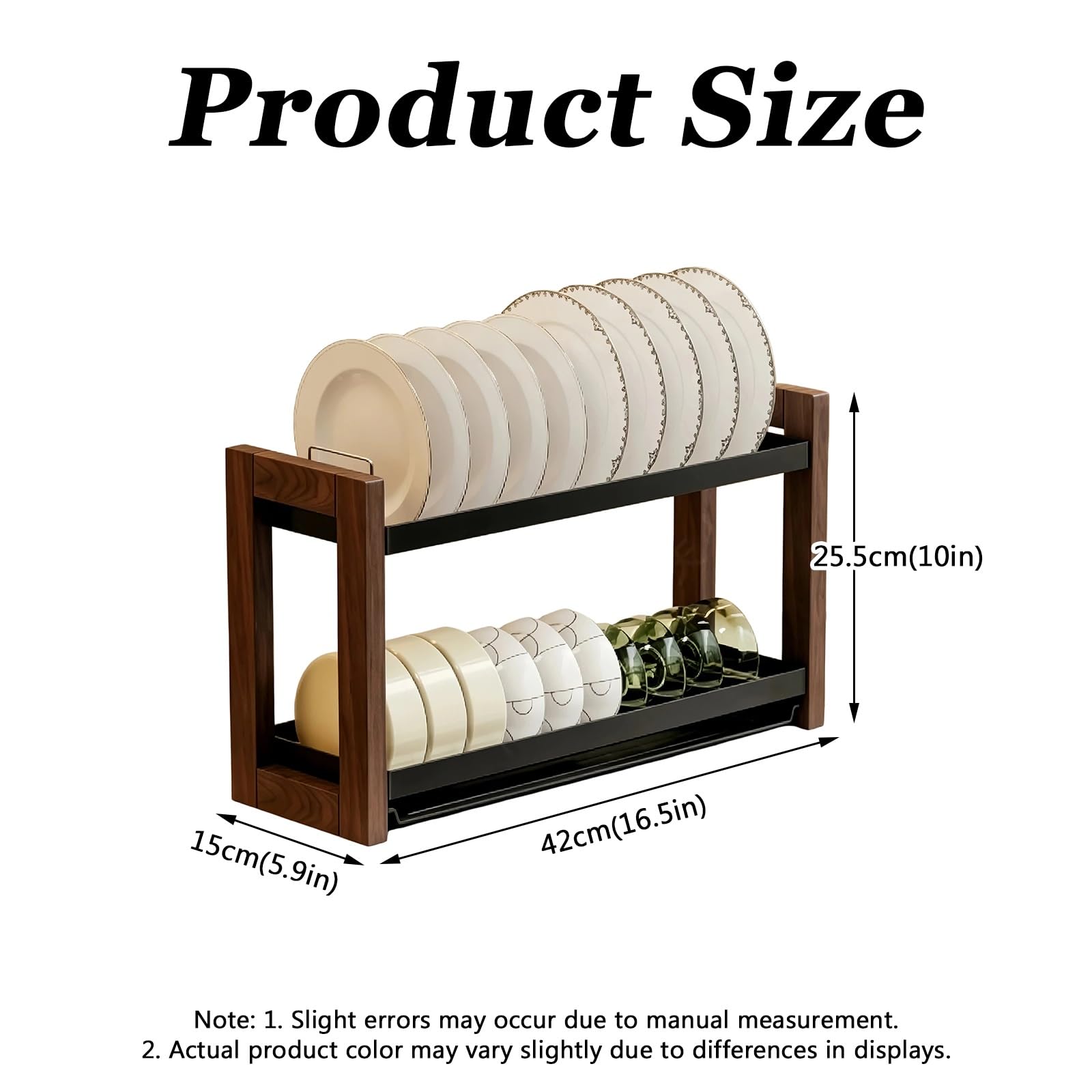 Scolapiatti Legno con Vassoio Sgocciolatoio | Scolapiatti 2 Livelli Salvaspazio,Piatti,Pentole,Coperchi,Ciotole,Tazze