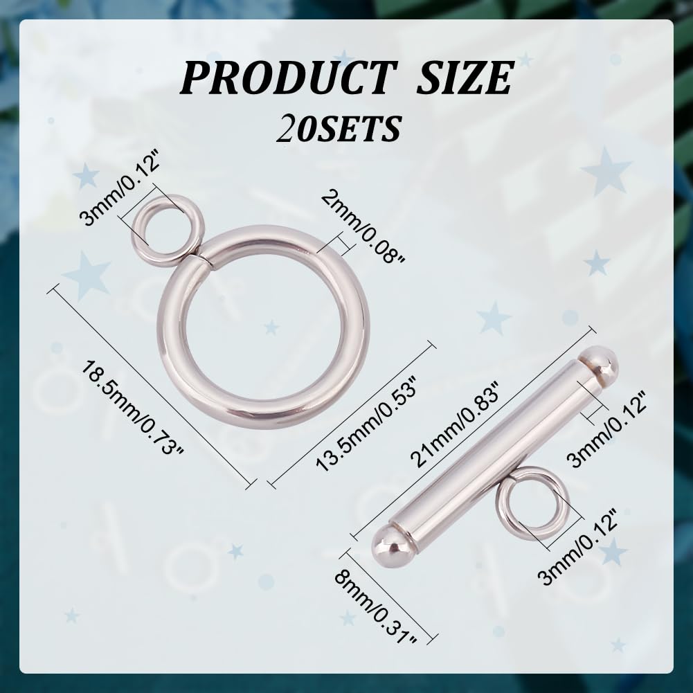 24 Set Stainless Steel Toggle Clasps - Round IQ T-bar Closures For DIY Jewelry Making