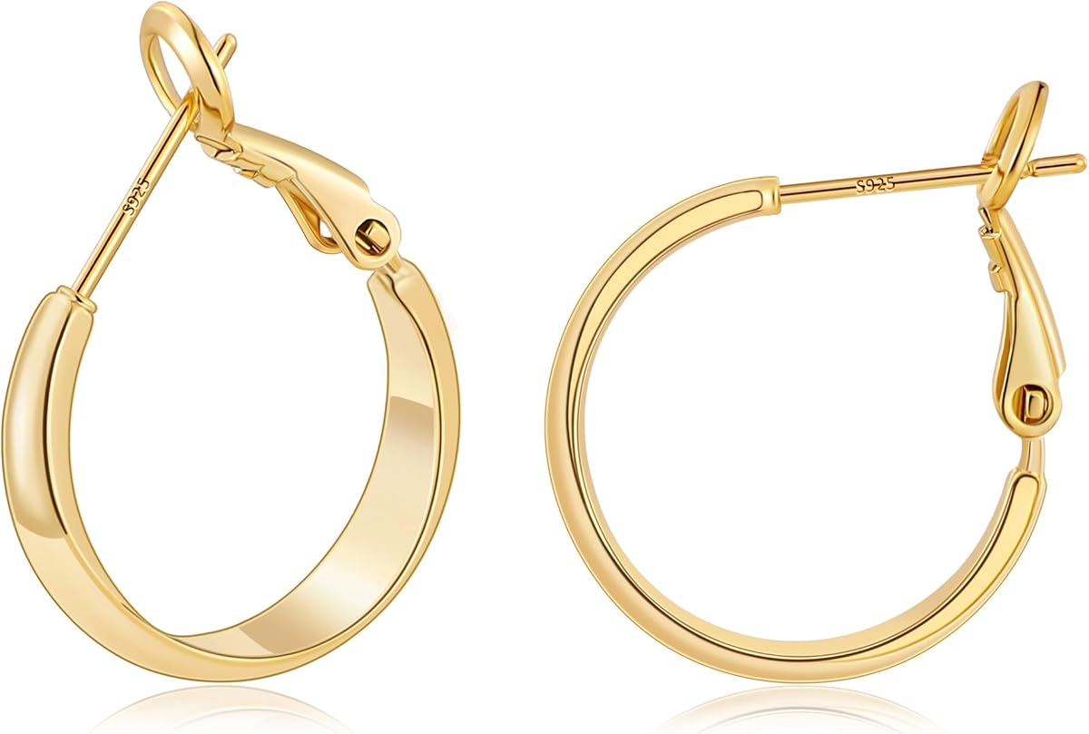 14K Gold Plated Hoop Earrings for Women, 5mm Wide Hoops | 925 Sterling Silver Post Hypoallergenic Lightweight Chunky Hoop Earrings for Women, Classic Fashion Jewelry Gift