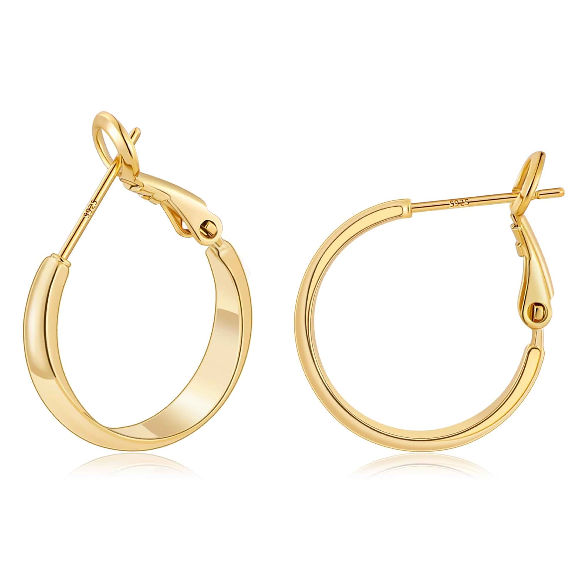 Gacimy 14K Gold Plated Hoop Earrings for Women, 5mm Wide Hoops 925 Sterling Silver Post Hypoallergenic Lightweight Chunky Hoop Earrings for Women, Classic Fashion Jewelry Gift