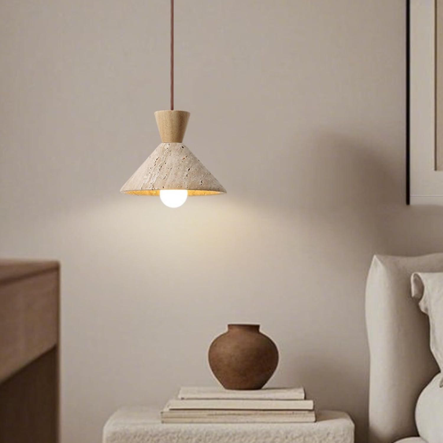 Lampade a sospensione in pietra di travertino con lampada a