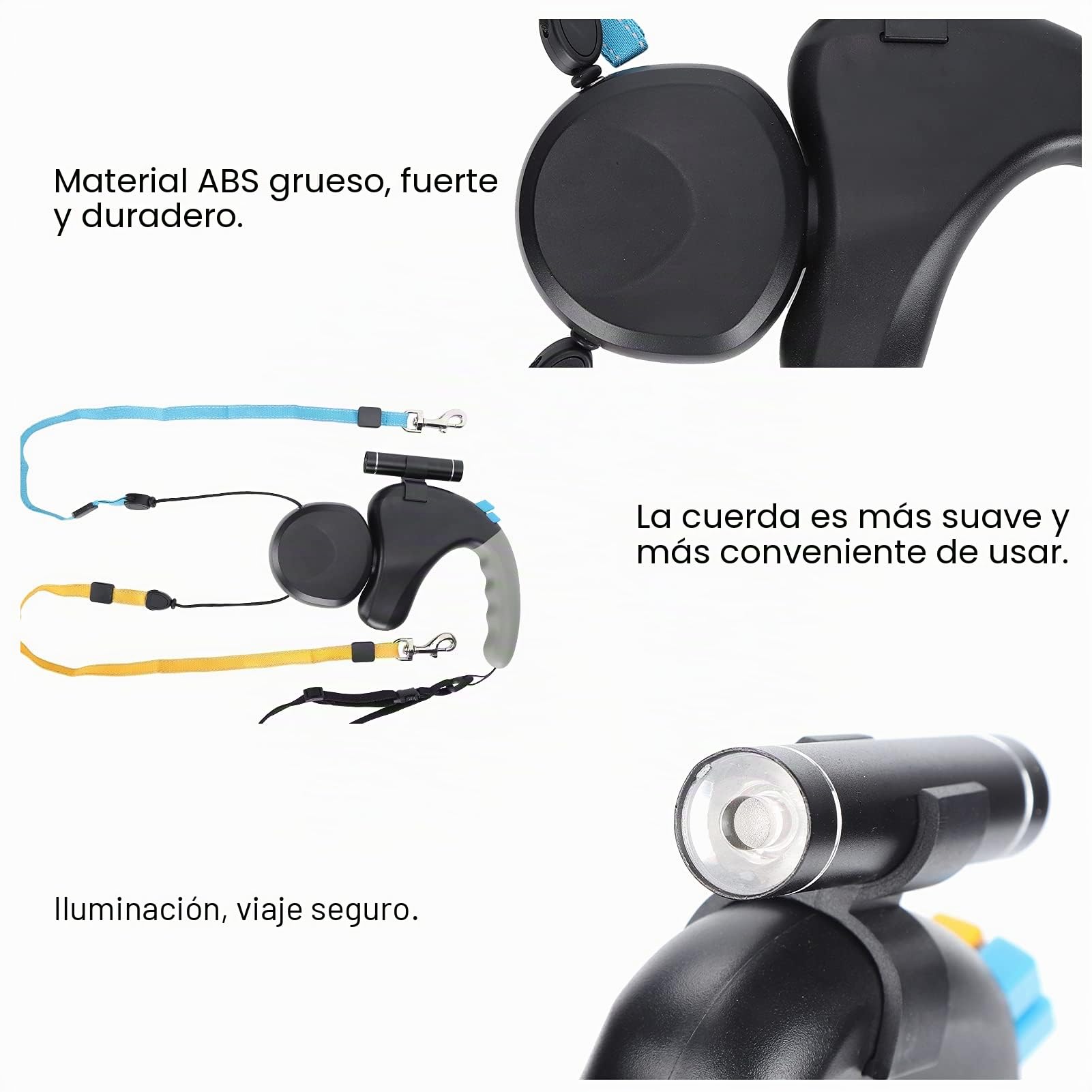 Jiawu Correa Doble para Correa Retráctil para con Luz LED para Dos Perros, Correa Extensible para Mascotas de Doble Cabeza con Cuerda Ajustable de 9.8 Pies, 360° sin Enredos(Negro)