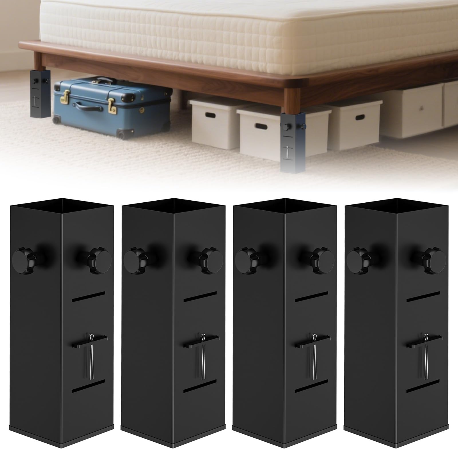 YUEYIN Heavy Duty Dorm Bed Risers Extenders, Increase Under-Bed Storage Space, Fits Bed Legs 2.2" to 3" Diameter, Thickened Steel for Extra Stability,