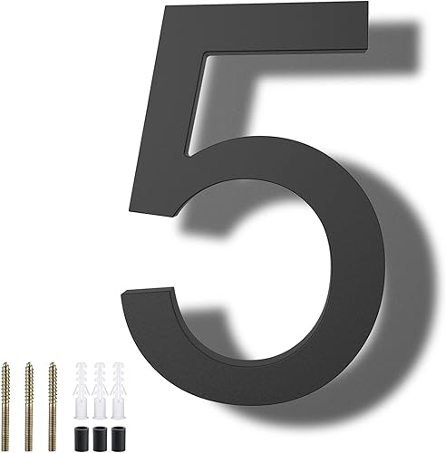 Miniatura 106 de DEWEL Números flotantes de casa grandes de 8 pulgadas para exteriores, decoración de números de dirección de casa modernos negros para señalización