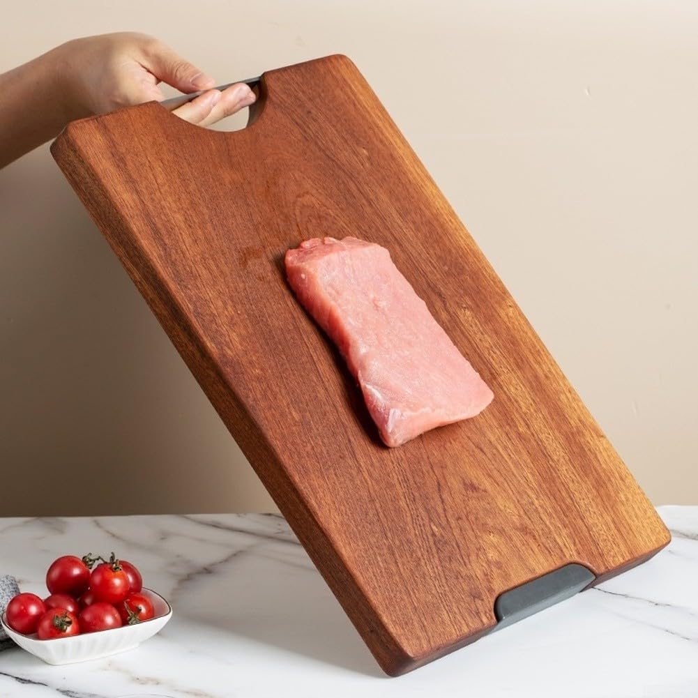 Tagliere in ebano massiccio per legno, spessore 25 mm, su entrambi i lati, con scolapiatti per carne e verdure, 30 x 20 cm (L)