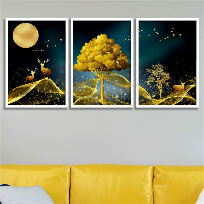 PRECISIO Premium Modern Art Digital Reprint 19.5 inch x 40.5 inch Painting (With Frame, Pack of 3) COMBO-130-M3 Painting with free hanging Hook