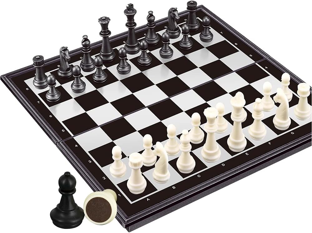 WEofferwhatYOUwant Magnetic Chess Set 3 in 1 Travel Board Game with Checkers and Backgammon 10 Inch Folding Chess Board Portable Strategy Game for Kids and Adults with Strong Magnetic Pieces