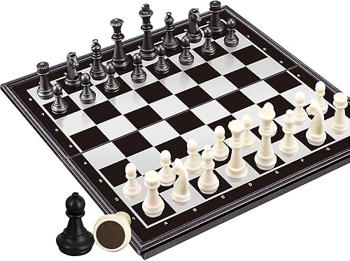 Miniatura 2 de WEofferwhatYOUwant Juego de ajedrez magnético  Juego de viaje 3 en 1 con backgammon y damas  Tabla plegable de 10 pulgadas  Piezas de plástico con