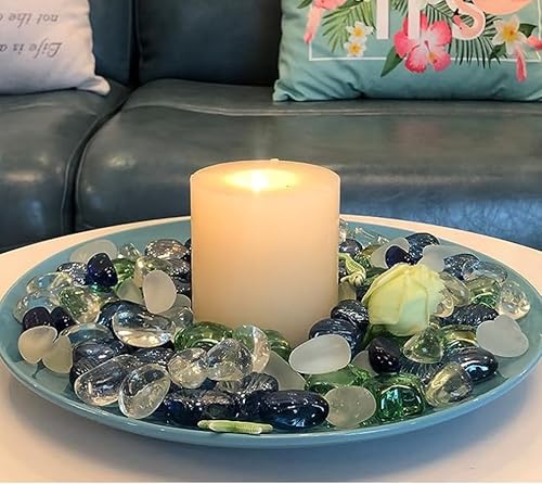 Miniatura 7 de Piedras de cristal de concha de mar de 2 libras, relleno de jarrón para pecera, acuario, piedras de fuego para fuente, fiesta temática de playa,