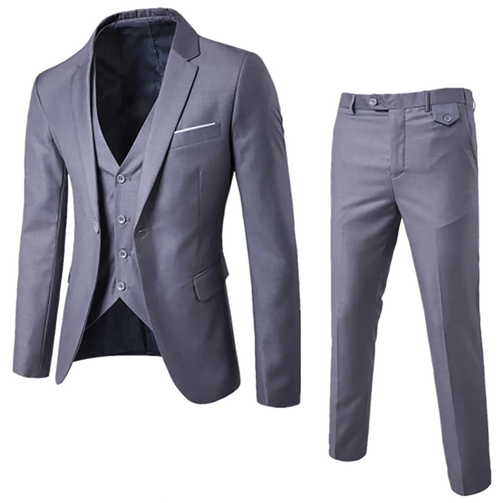 GenericMen's Slim Fit 3 Piece Suits Notch Lapel One Button Business Wedding Prom Suit Jacket Blazer Tux Vest & Trousers
