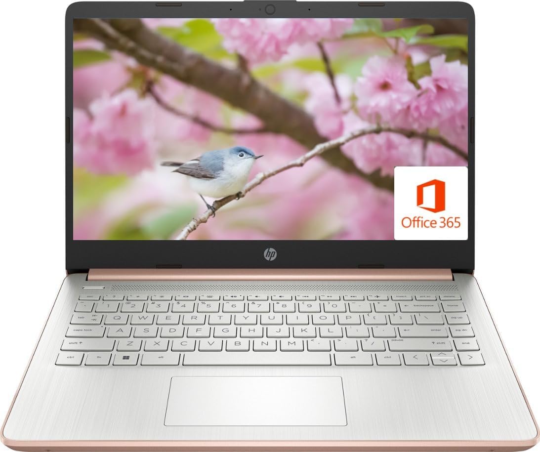 HP 14 Premium HD Portable Laptop Student Business, Quad-Core Intel Celeron Processor, 8GB RAM, 256GB Storage (128GB eMMC+64GB Ghost Manta SD Card), 1 Year Office 365, HDMI, Win 11
