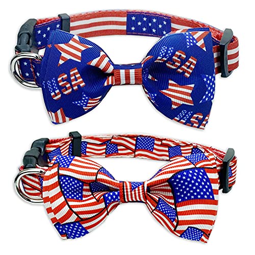 2 Stück 4. Juli Hundehalsband mit Fliege, USA Independence Day / patriotisches Halsband für kleine, mittelgroße und große Hunde Haustiere Welpen (klein) Cover