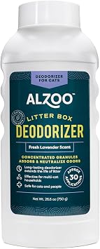 ALZOO Cat Litter Deodorizer, Concentrated Granules Absorb & Help Neutralize Odors, Mineral-Based Active Ingredients, Up To 30 Uses, Fresh Lavender Scent, 26.6 Oz.