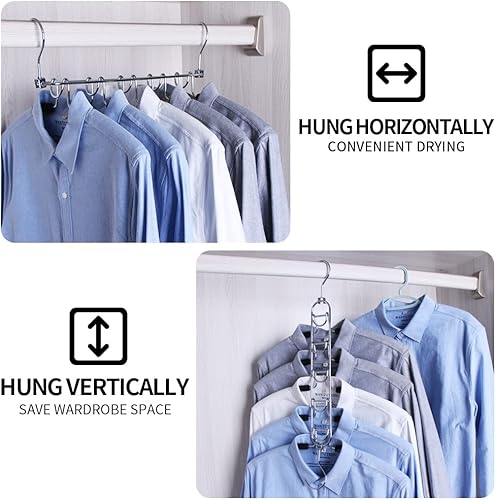 Miniatura 2 de Organizadores de armario y almacenamiento 5 en 1 para ahorrar espacio, perchas de acero inoxidable antideslizantes resistentes para abrigos,