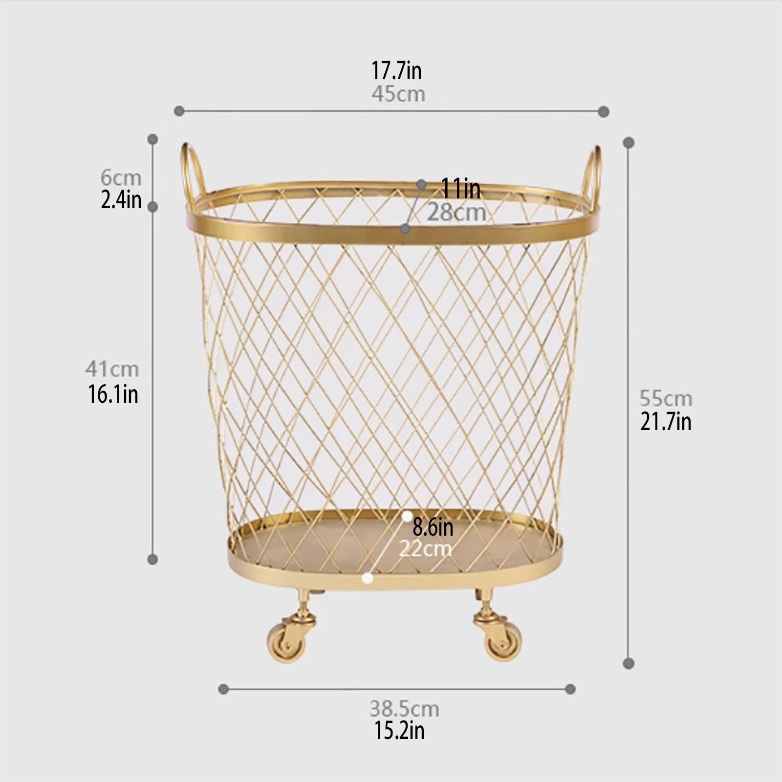Cesto portabiancheria L con Ruote, Carrello Multifunzionale in Filo Metallico per riporre Oggetti, Cesto portaoggetti per Tappetino da Yoga