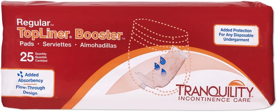 TRANQUILITYTopLiner Disposable Booster Pads, Regular (14" x 4"), Flow-Through Design with Adhesive Strip for Max Absorption, Adult Unisex, 200ct Case