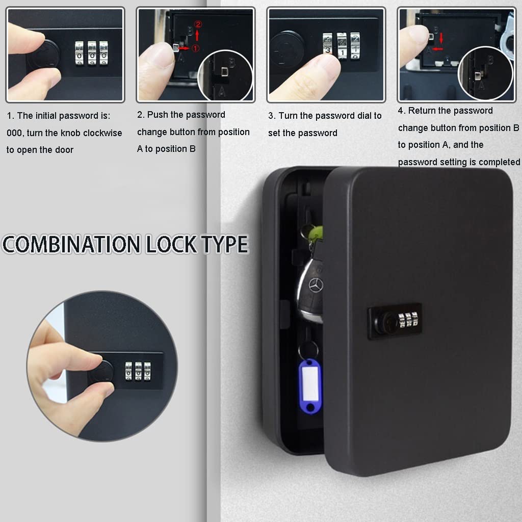 Armoire à clés murale avec serrure à code – Peut contenir 20 clés en métal robuste pour le bureau