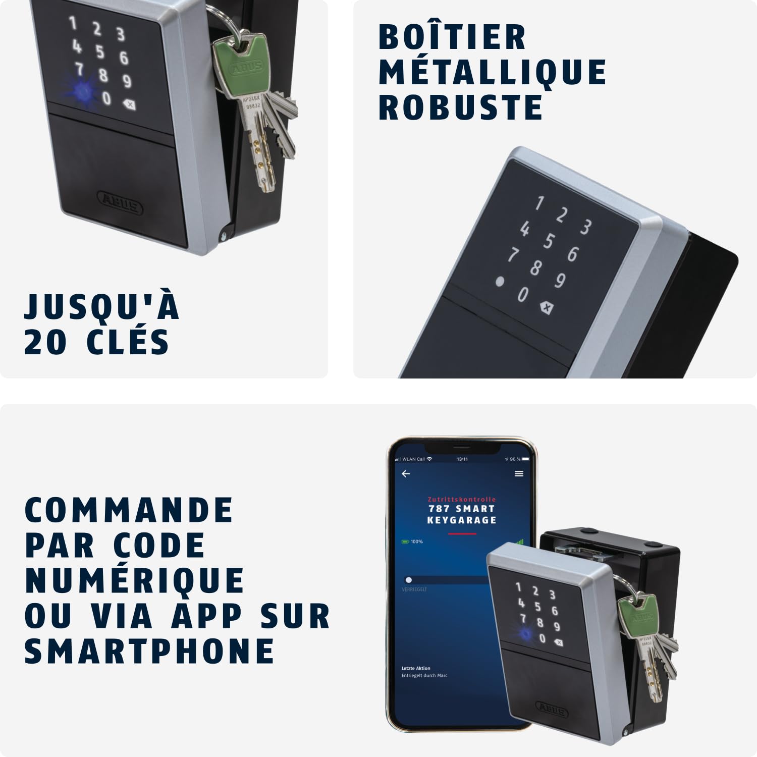 ABUS Boîte à Clés Connectée 787 - Pour 20 Clés, App Smartphone | Détection de mouvement intelligente PIR, vision nocturne, contrôle par app, compatible intérieur et extérieur