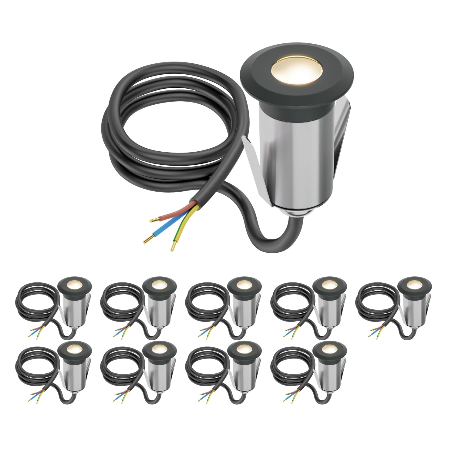 ledscom.de 10x LED Bodeneinbauleuchte GLOX für außen, IP67, anthrazit, rund, 35mm Ø, warmweiß