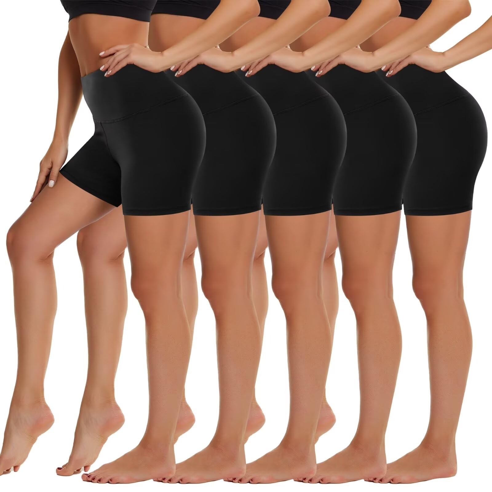 5 Pack Biker Shorts Women - 5"/8" High Waist Spandex Workout Yoga Running Athletic