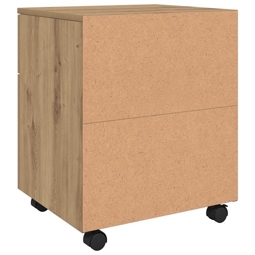 Mobiler Aktenschrank auf Rollen Artisan Eichen-Optik, Kompakter Rollcontainer für das Home Office, Kleiner Büroschrank mit 4 Rollen für Unterlagen und Dokumente, 45x38x54 cm
