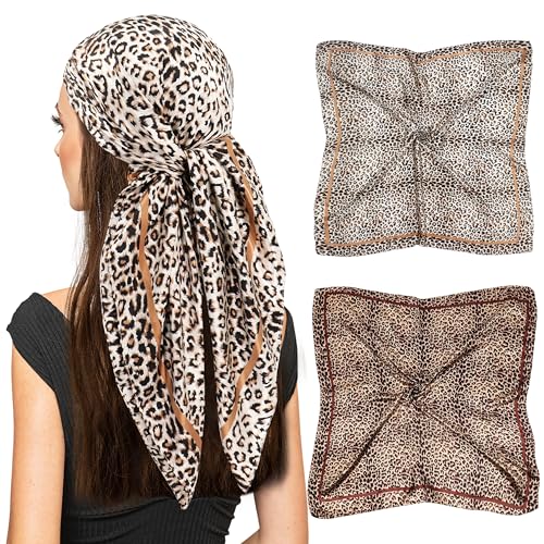 vimate Leopard Silk Head Scarf -Ladies 35 Satin Hair Scarves for Wrapping at Night Silk Scarf for Women Neck for Spring Summer Fall Winter(2 Pack-Q)