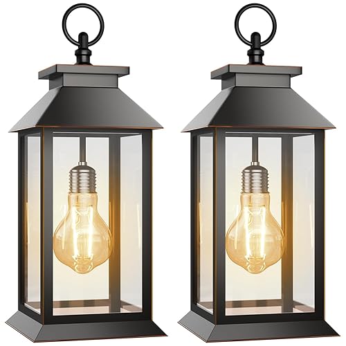 2 Pack Solar Lanterns Outdoor, Hanging Glass Solar Lights Waterproof,