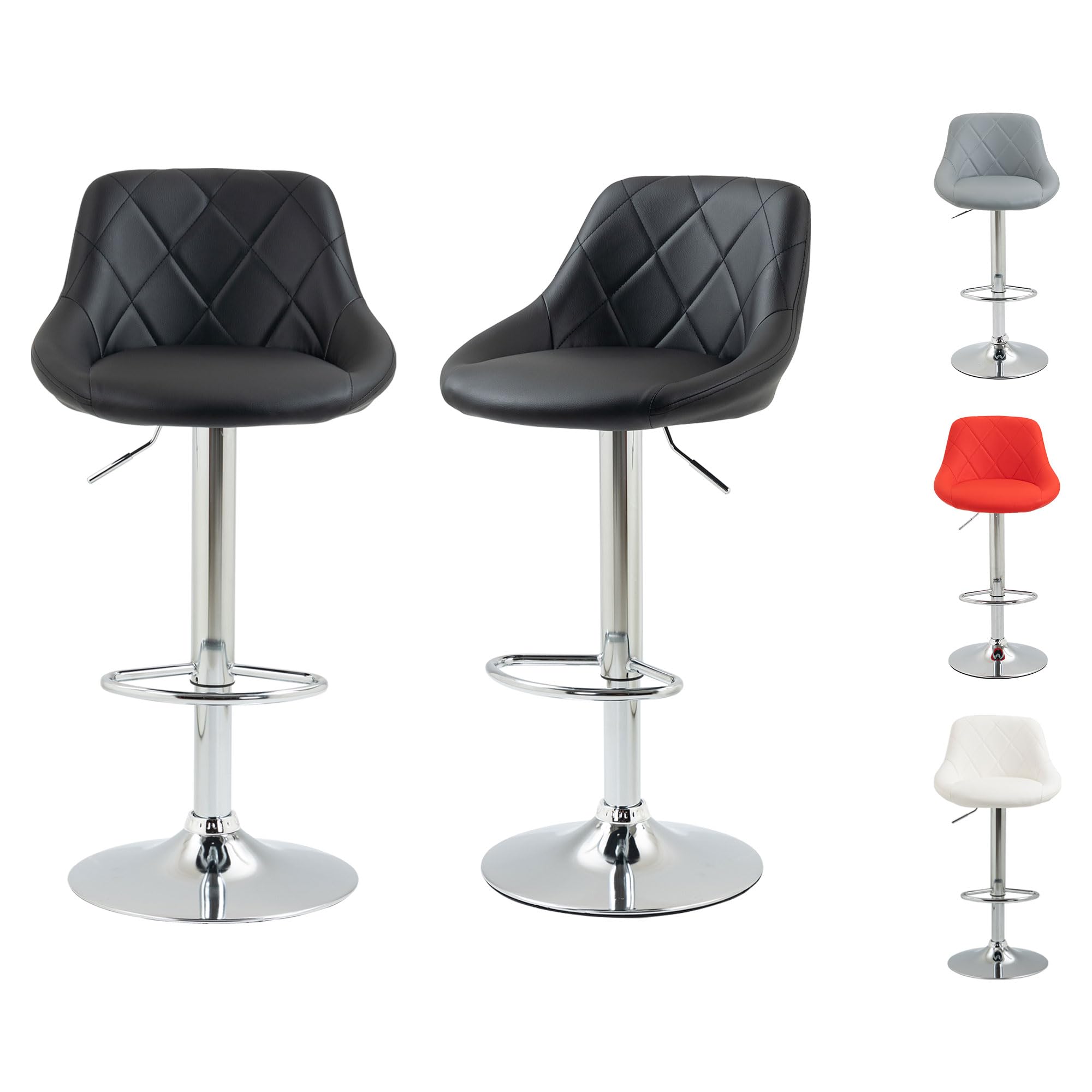 SG Traders Bar Stools Set, Adjustable Swivel Gas Lift, Footrest, and Base Designed for Comfort and Sophistication, Stylish Comfortable Seating for Your Kitchen or Dining Room (2 PC, Black)