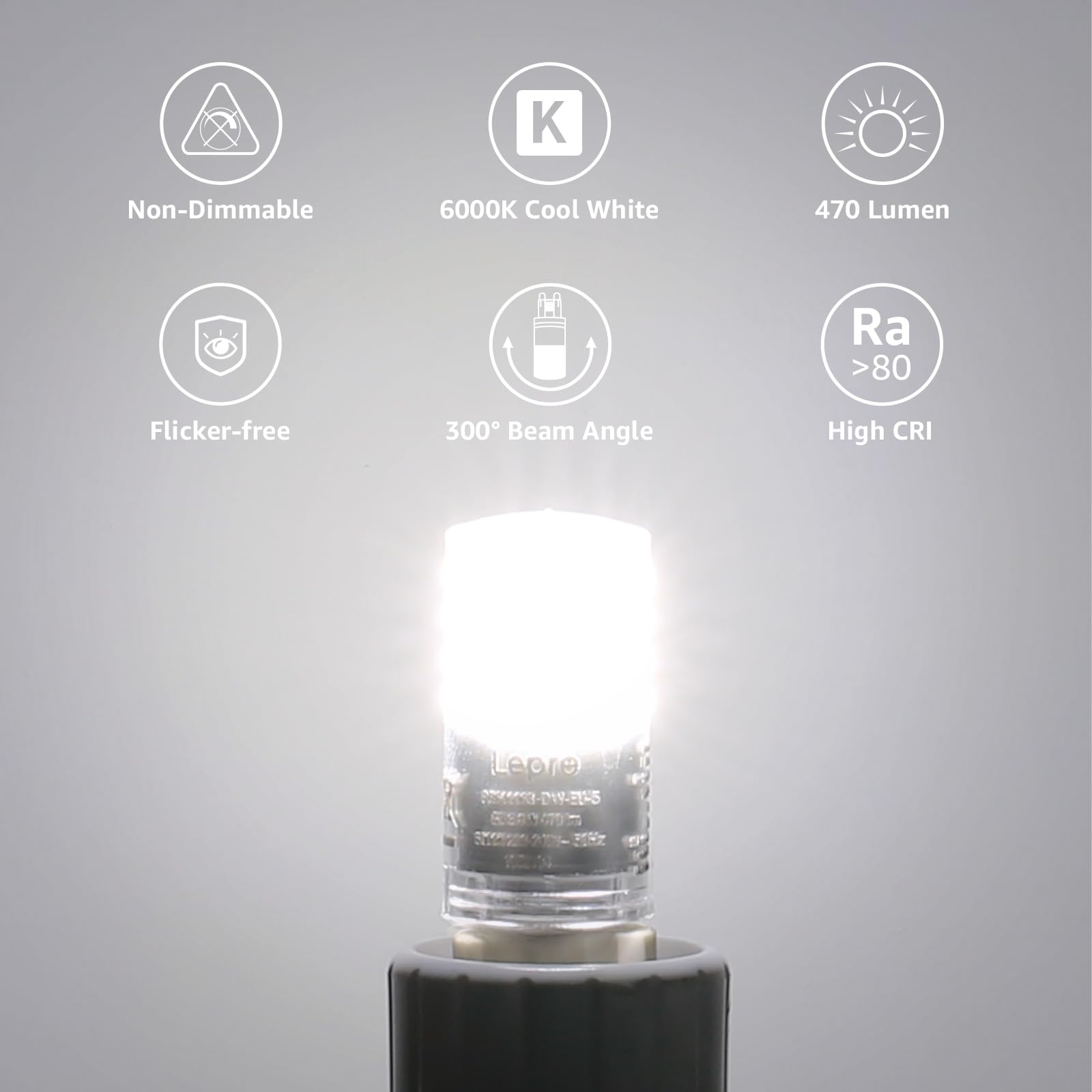 Lepro Lot De 5 Ampoules LED G9 3.8W - Blanc Froid 6000K, 470 Lumens, 300°, Non Dimmable - Équivalent 40W Halogène