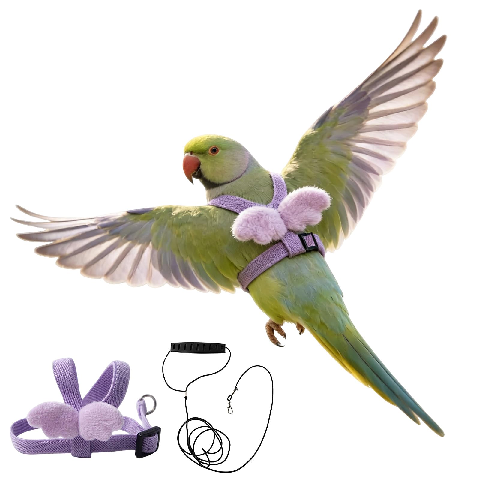 Peybaiwy Parrot Harness and Leash Set Adjustable Bird Harness Rope Lightweight Flying Traction Leash Anti- Bite Elastic Strap for Walking Training (Purple, S)