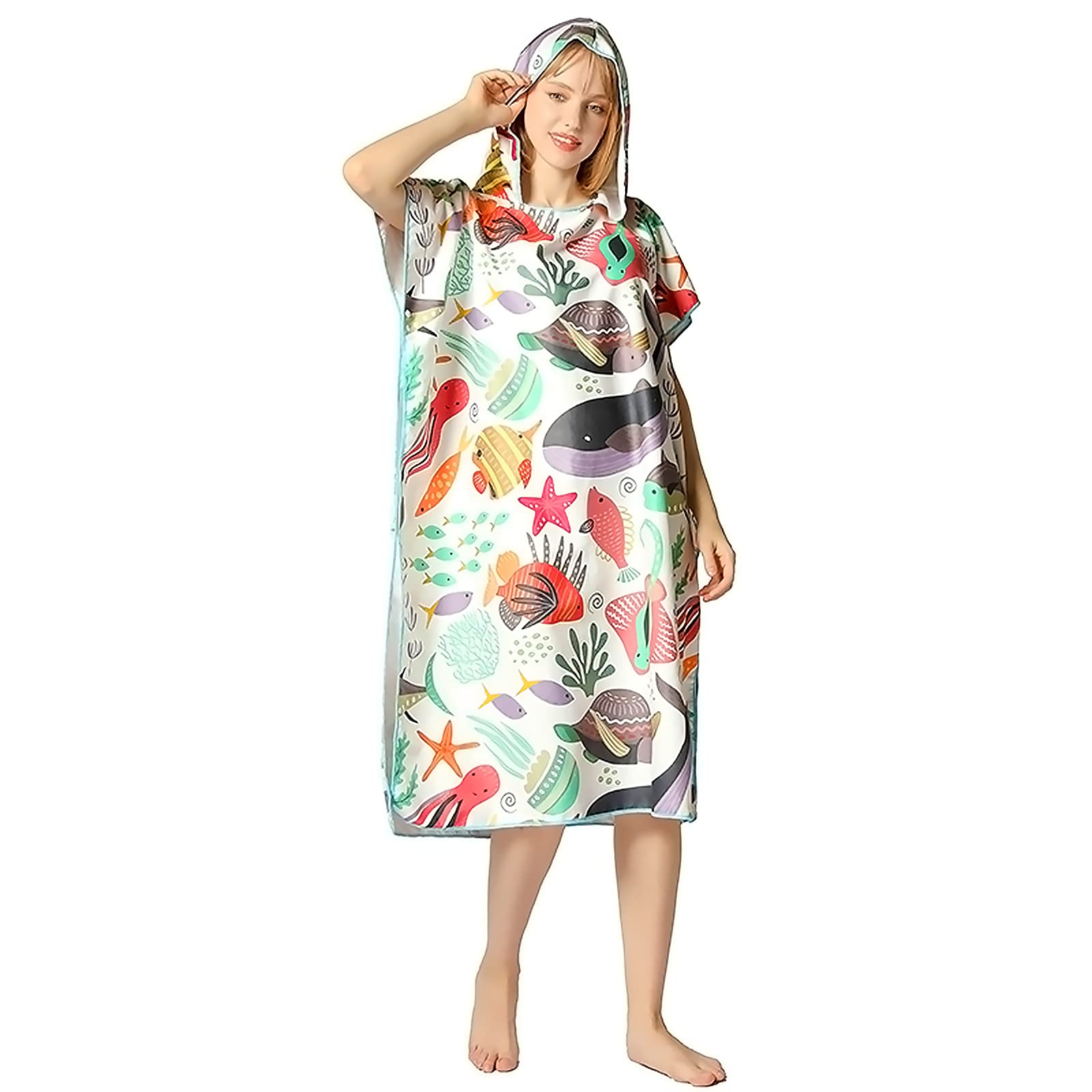 LumiSyne Poncho Plage à Capuche Femme Motif Imprimé à La Mode Peignoir De Bain Serviette De Bain en Microfibre Séchage Rapide Rangement Facile Serviette De Sport Changement De Peignoir Plage