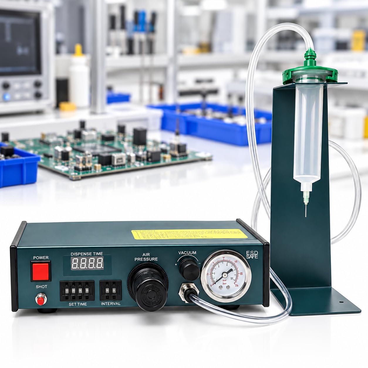 TsoLay Dispenser di Adesivo Liquido con Display Digitale, Funzione di Temporizzazione 0,01 A 99,99 Secondi, Controller Automatico per Pasta Saldante con 16 Impostazioni di Rivestimento E Incisione