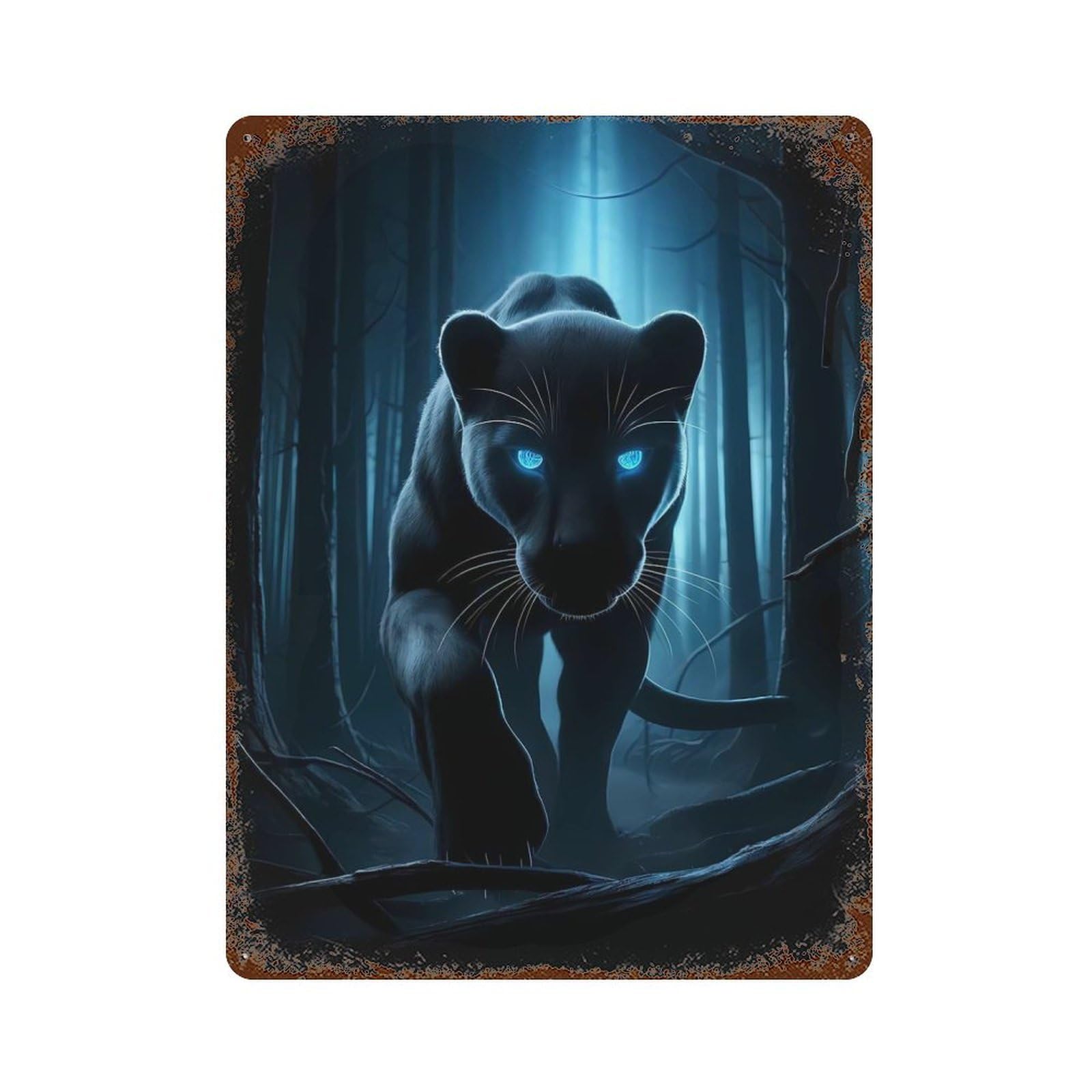 Black Panther at Night Decorative Tin Sign 15.7"x11.8", Shabby Chic Decor for Garage, Pub Or Kitchen