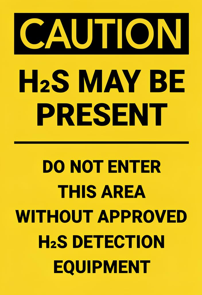 peiyeety Caution H2S May Be Present Tin Sign 12x8 Inch, Yellow & Black Safety Warning Metal Plaque, Industrial Hazard Notice for Worksite, Oilfield, Plant, Garage, Shop Wall Decor Gift