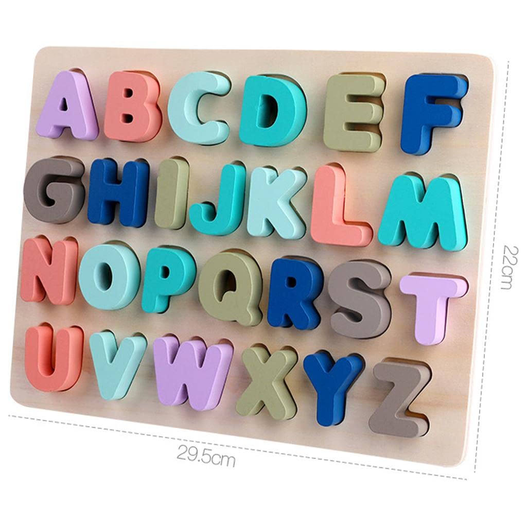 Puzzle Juego Educativo Tablero de Madera Bloques Apilables para Desarrollo Niños Bebés Motricidad Fina Coordinación Mano Ojo Apre, Carta mayúscula