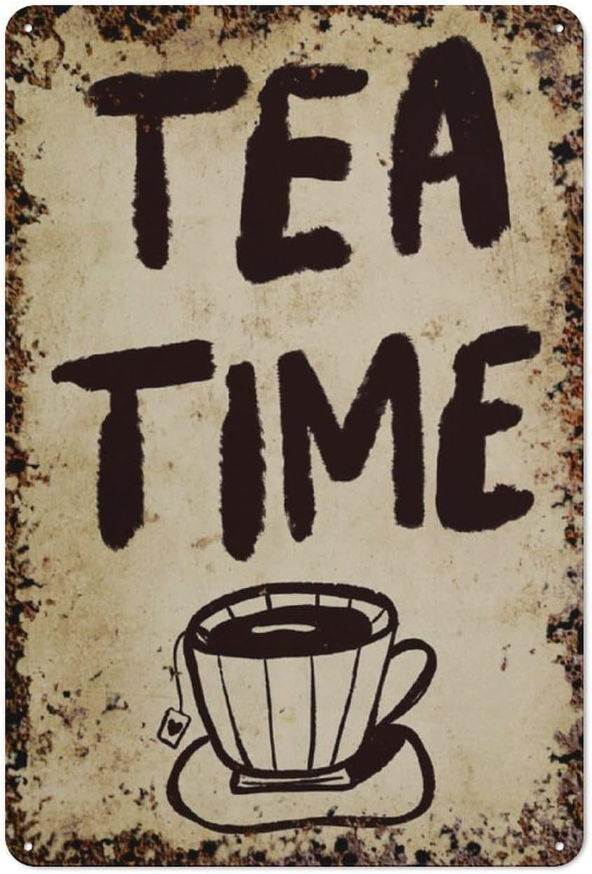 peiyeety Metal Tin Sign Tea Time Vintage Kitchen Quote Wall Art, Retro Farmhouse, Wall Decor For Indoor Home Kitchen Living Room Bedroom Office Cafe Bar, 6x8 Inch
