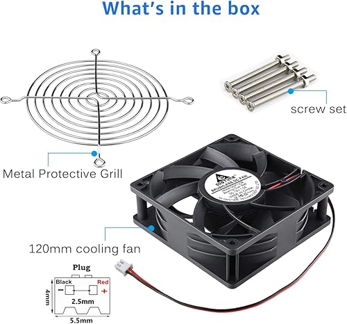 Miniatura 7 de GDSTIME Doble rodamiento de bolas gran flujo de aire de alta velocidad Preesure 4500rpm 12038 4.7 in 4.724 in X 1.496 in 5 pulgadas 12v DC