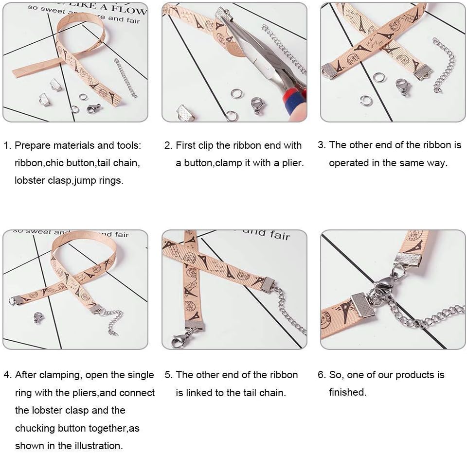EuTengHao 440Pcs Ribbon Bracelet Kit Bookmark Pinch Crimp Ends Jewelry Findings Supplies Includes Ribbon Ends Crimps Lobster Clasps Open Jump Rings and Chain Extenders (Gold and Silver)
