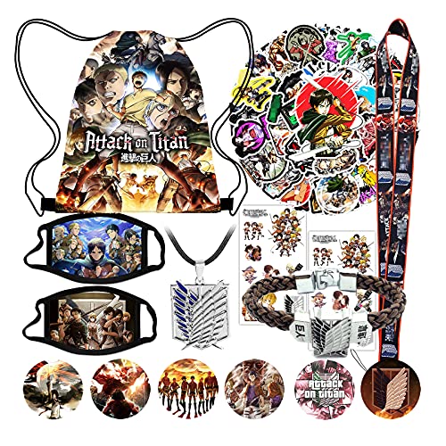 Attack on Titan Merch Anime Merch Set for Fans Including Backpack Attack on Titan Masks Anime Stickers Anime Pins Lanyard Anime Necklace Bracelet