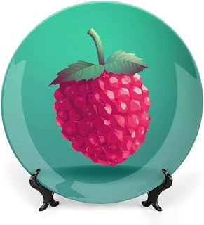 Raspberries Ceramic Decorative Plate for Home, Bone China Plates | Chinese Style Decorative Dish with Stand, Dinner Plates Art Crafts for Wall Decor, Collections Plate with Hook 6inch