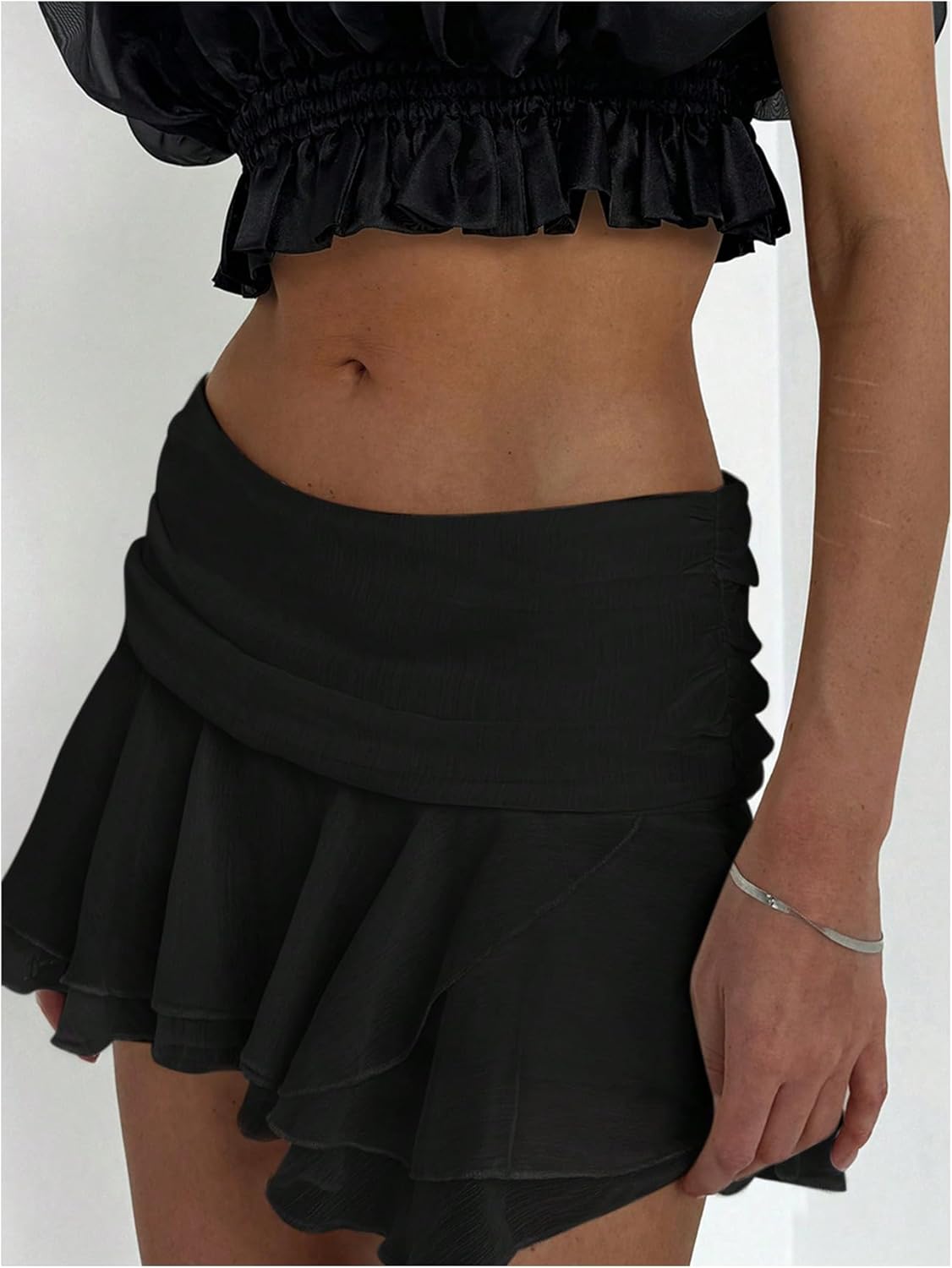 MakeMeChic Women's Ruffle Mini Skirt Tiered Layer Mesh Sheer Flared Rave Party Skirts - Image 4