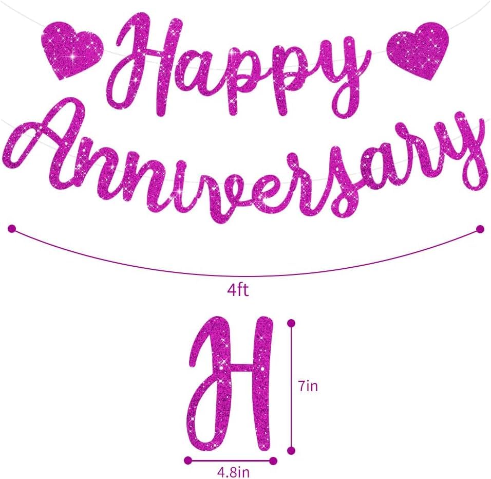 TONIFUL Purple Happy Anniversary Banner, Pre-Strung, Purple Glitter Happy Anniversary Banner,NO DIY - Image 2