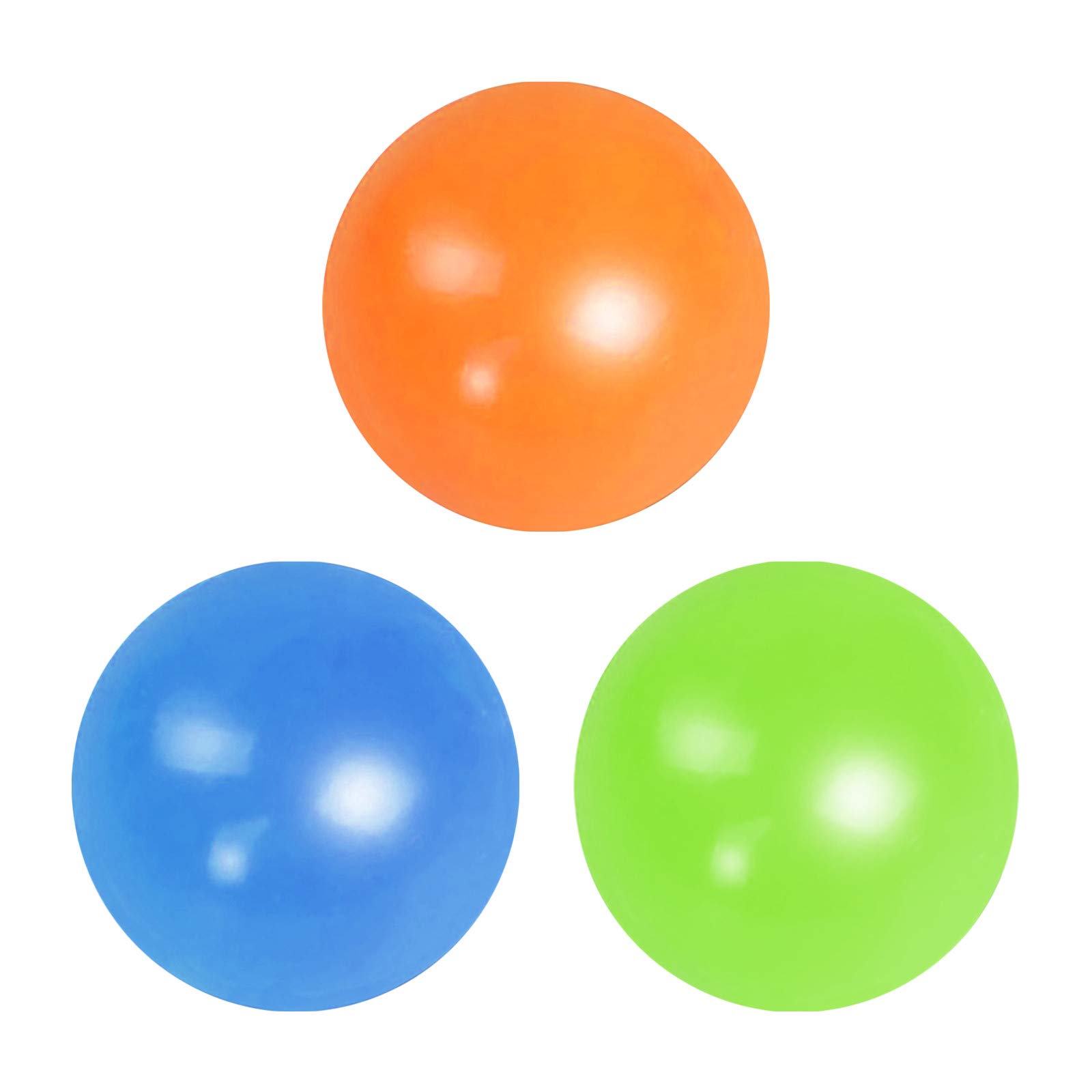 New Glow in The Dark Toys Sticky Ball, Colors Globules Sticky Wall Stress Balls Pressure Anxiety Relief Toys for Both Kids & Adults, Resistant, Non-Toxic, Fun Toy (70mm/Blue+Orange+Green)