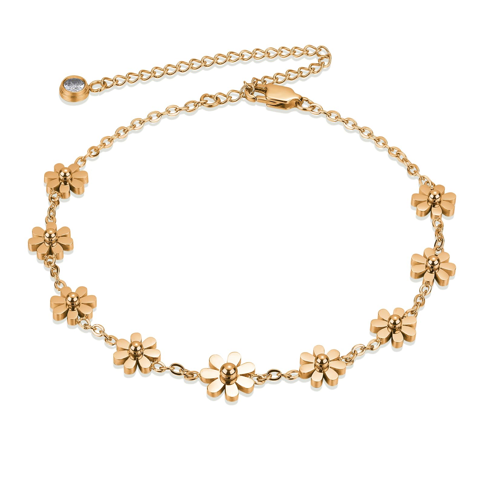 Cavigliere di Fiori Donna Cavigliera Regolabile Argento Bracciale Donna per Caviglia Regolabile Cavigliere in Acciaio per Donna Regalo Gioielli Donne Ragazze