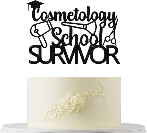 Cosmetología School Survivor Cake Topper, letrero de decoración de posgrado de cosmetología, decoración de pastel de fiesta de graduación,