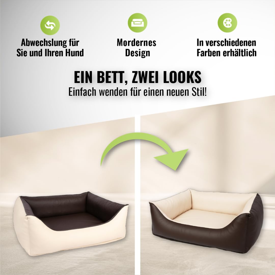 Cama para perros CopcoPet Rocco 2 en 1, impermeable y de piel sintética, con colchón de plástico para perros con espuma de copos o espuma viscoelástica ortopédica