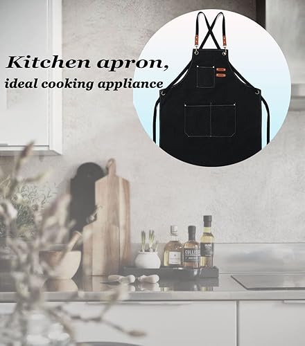 Miniatura 8 de ZHIRONGFA - Delantal de trabajo de lona impermeable y resistente al aceite adecuado para cocina jardinería trabajo café