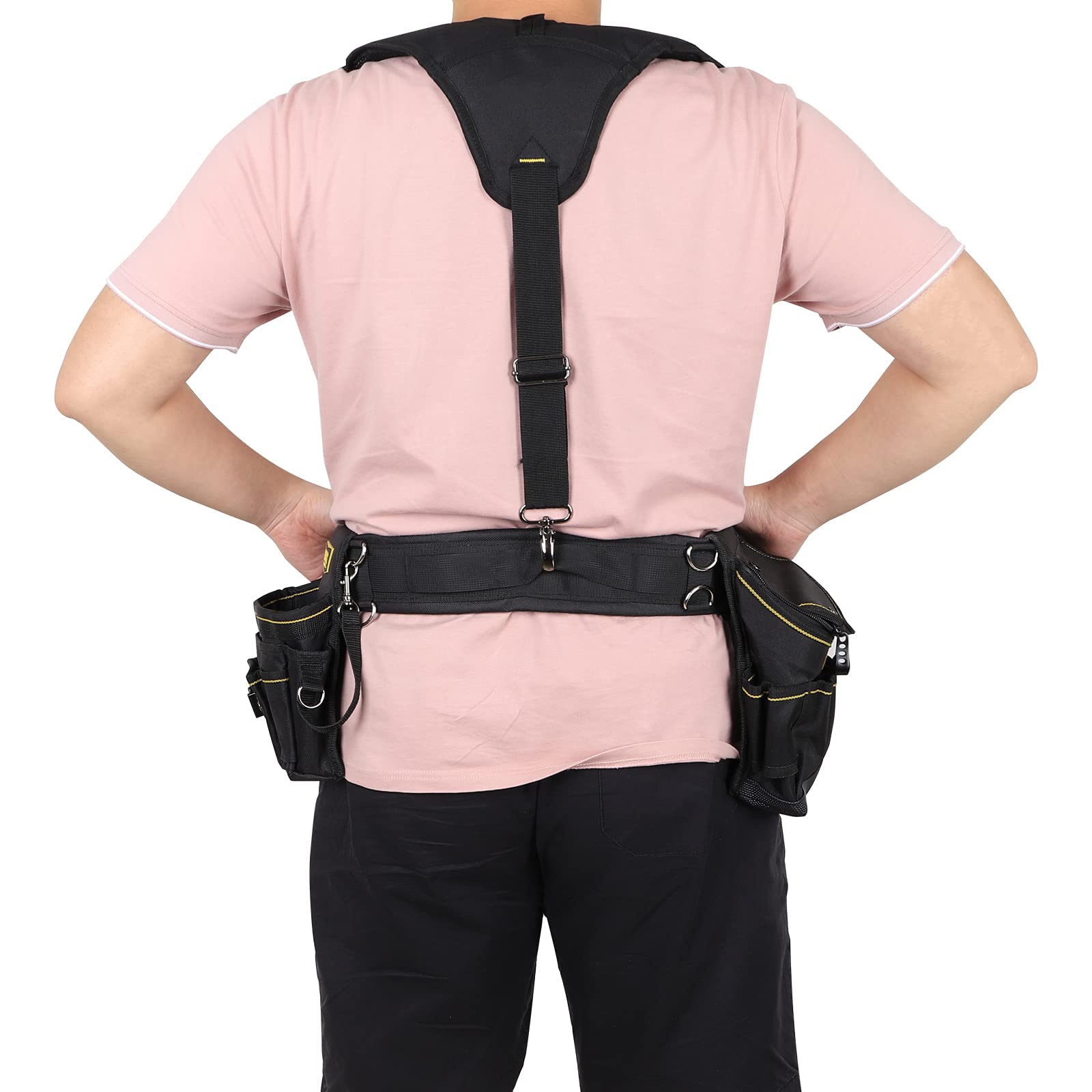 Bretelle per cintura degli attrezzi, resistenti, imbracatura imbottita per elettricisti con clip in metallo, design ad anello regolabile ed elastico